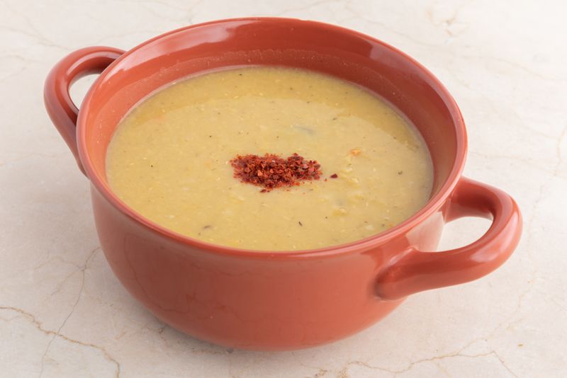 Lentil and sweet potato vegan soup with coconut milk